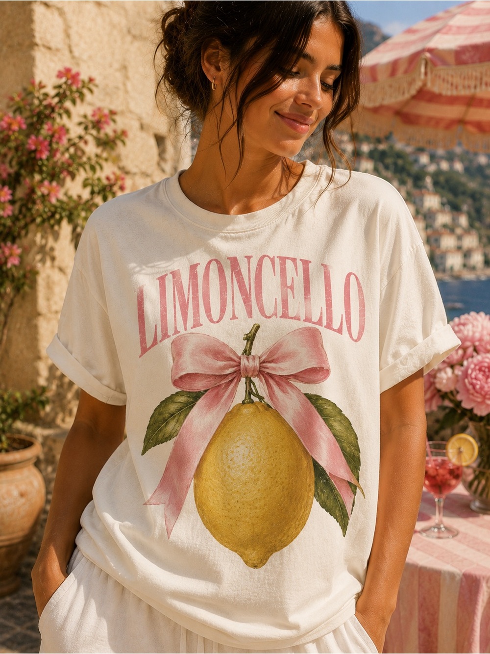 Limoncello Graphic Tee - Cream with Pink Private S-5x